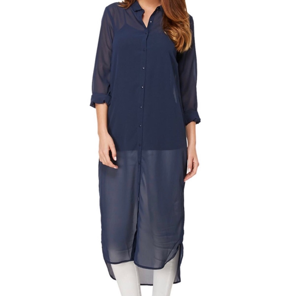 Vero Moda Sheer Navy ‘Burina’ Long T-Shirt